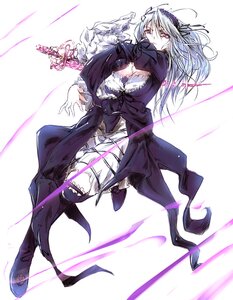 Rating: Safe Score: 0 Tags: 1girl 2girls boots breasts commentary_request dress frills hairband image knee_boots lolita_hairband long_hair long_sleeves medium_breasts multiple_girls purple_eyes ribbon rozen_maiden silver_hair solo suigintou sword tousen weapon User: admin