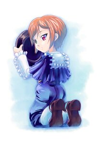 Rating: Safe Score: 0 Tags: 1girl brown_hair dress frills full_body green_eyes heterochromia image long_sleeves looking_at_viewer looking_back pantyhose red_eyes shoes short_hair solo souseiseki User: admin