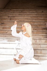 Rating: Safe Score: 0 Tags: 1girl bare_shoulders dark_skin dress flower hair_flower hair_ornament kirakishou kneeling long_hair long_sleeves sitting solo white_dress white_hair white_legwear User: admin