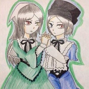 Rating: Safe Score: 0 Tags: 2girls dress green_dress hands_together hat head_scarf heterochromia holding_hands image interlocked_fingers long_hair long_sleeves looking_at_viewer multiple_girls pair pants red_eyes short_hair siblings sisters souseiseki suiseiseki traditional_media twins watercolor_(medium) User: admin