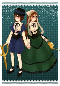 Rating: Safe Score: 0 Tags: 2girls blue_dress brown_hair dress frills green_dress green_eyes hat head_scarf heterochromia holding_hands image long_hair long_sleeves looking_at_viewer multiple_girls pair red_eyes short_hair siblings sisters smile souseiseki suiseiseki twins User: admin