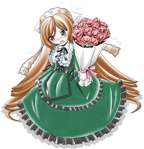 Rating: Safe Score: 0 Tags: 1girl blush bouquet brown_hair dress drill_hair flower flying_sweatdrops frills green_dress green_eyes hat heterochromia image imai_kazunari long_hair long_sleeves open_mouth red_eyes rose rozen_maiden solo souseiseki suiseiseki twin_drills very_long_hair white_background User: admin