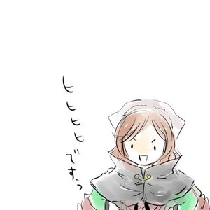 Rating: Safe Score: 0 Tags: 1girl apron blush brown_hair chibi head_scarf image long_sleeves open_mouth simple_background smile solo striped suiseiseki white_background User: admin