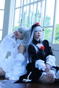 Rating: Safe Score: 0 Tags: 2girls bangs black_dress dress flower frills gothic_lolita indoors lips lolita_fashion long_hair long_sleeves multiple_cosplay multiple_girls rose sitting tagme white_hair wide_sleeves window User: admin