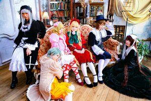 Rating: Safe Score: 0 Tags: 6+girls blonde_hair blue_hair brown_hair dress hat long_hair multiple_cosplay multiple_girls pantyhose short_hair tagme User: admin