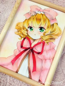 Rating: Safe Score: 0 Tags: 1girl :< :t artist_name blonde_hair blush bow dress eyebrows_visible_through_hair green_eyes hina_ichigo hinaichigo image juliet_sleeves long_sleeves looking_at_viewer pink_bow pout puffy_sleeves ribbon short_hair solo tears traditional_media watermark User: admin