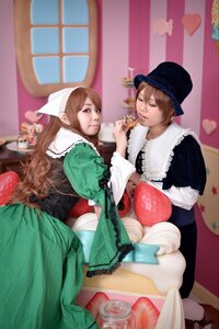 Rating: Safe Score: 0 Tags: 2girls apron brown_hair cake dress food fruit hat lips long_hair multiple_cosplay multiple_girls realistic sitting strawberry tagme User: admin