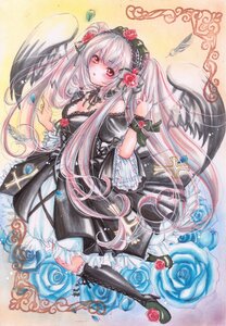 Rating: Safe Score: 0 Tags: 1girl blue_flower blue_rose blush breasts cleavage dress flower frills gothic_lolita hair_ornament hairband image lolita_fashion long_hair marker_(medium) red_eyes red_flower red_rose rose solo suigintou traditional_media very_long_hair wings User: admin