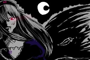 Rating: Safe Score: 0 Tags: 1girl black_wings choker dress flower hairband image long_hair looking_at_viewer red_eyes simple_background solo suigintou wings User: admin