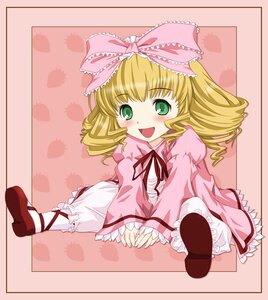 Rating: Safe Score: 0 Tags: 1girl :d blonde_hair bloomers blush bow child dress drill_hair frills full_body green_eyes hair_bow heart hina_ichigo hinaichigo image long_sleeves looking_at_viewer mishima_toshihiro open_mouth pink_background pink_bow pink_dress pink_footwear rozen_maiden shoes short_hair sidelocks sitting smile solo white_legwear User: admin