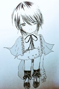 Rating: Safe Score: 0 Tags: 1girl blue_theme capelet closed_mouth hariruri image looking_at_viewer monochrome neck_ribbon ribbon short_hair solo souseiseki User: admin