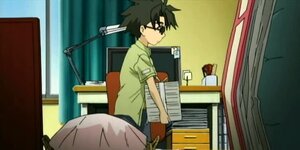 Rating: Safe Score: 0 Tags: 1boy apron black_eyes black_hair chair desk glasses image indoors sakurada_jun shinku solo User: admin