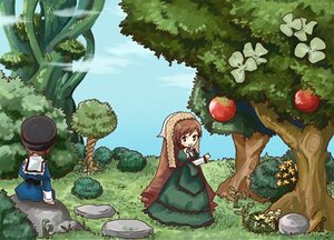 Rating: Safe Score: 0 Tags: 2girls brown_hair bush dress grass hat image multiple_girls pair short_hair souseiseki suiseiseki tree User: admin