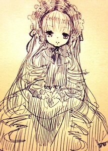 Rating: Safe Score: 0 Tags: 1girl bowtie dress frills hairband image long_hair long_sleeves looking_at_viewer monochrome shinku simple_background sketch solo very_long_hair User: admin