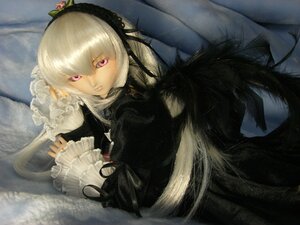 Rating: Safe Score: 0 Tags: 1girl doll dress frilled_sleeves frills hairband long_hair long_sleeves looking_at_viewer lying pink_eyes silver_hair solo suigintou wings User: admin