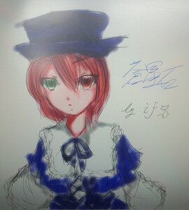 Rating: Safe Score: 0 Tags: 1girl expressionless green_eyes hat heterochromia image looking_at_viewer red_eyes short_hair simple_background sketch solo souseiseki upper_body User: admin