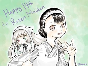 Rating: Safe Score: 0 Tags: 2girls :d black_hair brown_eyes dress green_eyes heterochromia image kiku long_hair looking_at_viewer multiple_girls open_mouth red_eyes smile solo suiseiseki v User: admin
