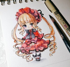 Rating: Safe Score: 0 Tags: 1girl artist_name blonde_hair blue_eyes blush bonnet bow chibi dress drill_hair english_text flower frills full_body image long_hair long_sleeves looking_at_viewer marker_(medium) pantyhose photo red_dress ringlets rose shinku shoes solo standing traditional_media twin_drills twintails very_long_hair white_legwear User: admin