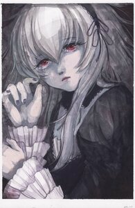 Rating: Safe Score: 0 Tags: 1girl bad_id bad_pixiv_id bangs dress fingernails frilled_sleeves frills grey_hair grey_theme hairband image lips long_hair long_sleeves looking_at_viewer mildet nail_polish painting_(medium) red_eyes ribbon rozen_maiden sad solo suigintou traditional_media watercolor_(medium) User: admin