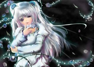 Rating: Safe Score: 0 Tags: 1girl blue_flower blue_rose dress flower image kirakishou long_hair rose silver_hair solo thorns white_dress white_rose wings User: admin