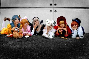 Rating: Safe Score: 0 Tags: 4boys 4girls blonde_hair blue_hair closed_eyes dress hat multiple_boys multiple_cosplay multiple_girls short_hair tagme User: admin