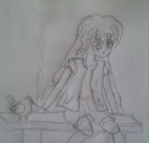 Rating: Safe Score: 0 Tags: 1girl greyscale image kirakishou long_hair monochrome open_clothes open_shirt solo traditional_media User: admin