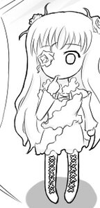 Rating: Safe Score: 0 Tags: 1girl ahoge boots cross-laced_footwear dress eyepatch full_body greyscale image kirakishou knee_boots long_hair long_sleeves monochrome simple_background solo standing two_side_up very_long_hair User: admin