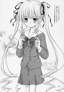 Rating: Safe Score: 0 Tags: 1girl blush bow greyscale hair_ribbon image long_hair looking_at_viewer monochrome ribbon school_uniform shinku skirt solo standing twintails very_long_hair User: admin