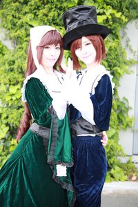 Rating: Safe Score: 0 Tags: 2girls bangs blue_dress blurry brown_hair bush day depth_of_field dress hat jewelry long_hair long_sleeves looking_at_viewer multiple_cosplay multiple_girls necklace outdoors pants pantyhose siblings sisters smile suiseiseki tagme twins User: admin