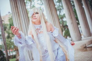 Rating: Safe Score: 0 Tags: 1girl bare_shoulders choker detached_sleeves dress flower kirakishou lips long_hair solo veil wedding_dress white_hair User: admin