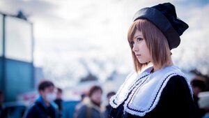 Rating: Safe Score: 0 Tags: 1girl beanie blonde_hair blue_headwear blurry blurry_background blurry_foreground brown_hair depth_of_field hat lips outdoors photo profile realistic solo solo_focus souseiseki upper_body User: admin