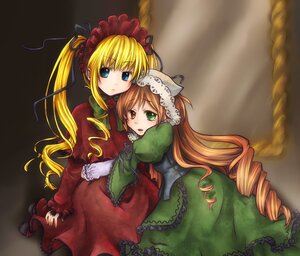 Rating: Safe Score: 0 Tags: 2girls blonde_hair blue_eyes bonnet dress drill_hair frills green_eyes hat hug long_hair long_sleeves looking_at_viewer multiple_girls red_dress shinku suiseiseki twintails very_long_hair User: admin
