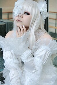 Rating: Safe Score: 0 Tags: 1girl animal_ears bare_shoulders dress flower hair_ornament kirakishou lips long_hair realistic sitting solo white_dress white_hair User: admin