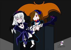 Rating: Safe Score: 0 Tags: 2girls dress flower hairband image long_hair multiple_girls red_eyes silver_hair smile solo suigintou wings User: admin