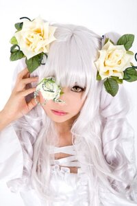 Rating: Safe Score: 0 Tags: 1girl bangs closed_mouth flower hair_flower hair_ornament kirakishou lips long_hair looking_at_viewer one_eye_covered solo striped vertical_stripes white_flower white_hair white_rose User: admin