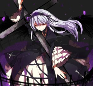 Rating: Safe Score: 0 Tags: 1girl bad_id bad_pixiv_id black_wings cross doll_joints dress flower frilled_sleeves frills gothic_lolita hairband image joints lolita_fashion lolita_hairband long_hair long_sleeves mikan_0209 petals puffy_sleeves red_eyes rose rozen_maiden silver_hair solo suigintou weapon wide_sleeves wings User: admin