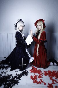 Rating: Safe Score: 0 Tags: 2girls 91076 blonde_hair blue_eyes bonnet dress flower hairband holding_hands long_hair long_sleeves looking_at_viewer multiple_cosplay multiple_girls rose shinku silver_hair standing tagme User: admin