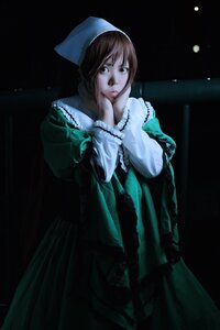 Rating: Safe Score: 0 Tags: 1girl brown_hair dark dress frills green_dress lips long_sleeves solo suiseiseki User: admin