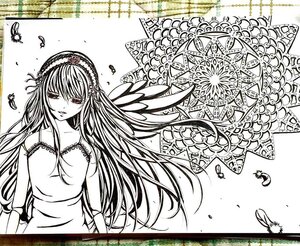 Rating: Safe Score: 0 Tags: 1girl bare_shoulders bug collarbone dress flower greyscale hairband image insect lolita_hairband long_hair looking_at_viewer monochrome rose solo suigintou upper_body very_long_hair wings User: admin