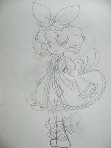 Rating: Safe Score: 0 Tags: 1girl bow closed_mouth dress frills full_body hinaichigo image long_sleeves looking_at_viewer monochrome photo shoes short_hair simple_background sleeves_past_wrists smile solo standing traditional_media User: admin
