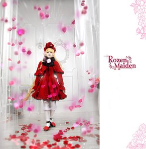 Rating: Safe Score: 0 Tags: 1girl blonde_hair blurry bow curtains depth_of_field dress flower long_sleeves petals red_dress reflection shinku solo standing white_legwear User: admin