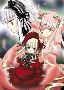 Rating: Safe Score: 0 Tags: 3girls blonde_hair blue_eyes bonnet bow dress flower frills green_eyes green_neckwear hat image long_hair long_sleeves multiple multiple_girls petals red_dress rose shinku silver_hair suigintou tagme twintails very_long_hair User: admin