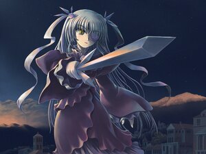 Rating: Safe Score: 0 Tags: 1girl barasuishou dress eyepatch frills hair_ornament image long_hair long_sleeves night night_sky sky solo star_(sky) starry_sky very_long_hair yellow_eyes User: admin