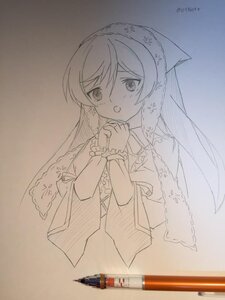 Rating: Safe Score: 0 Tags: 1girl blush eyebrows_visible_through_hair greyscale hair_between_eyes image jewelry long_hair long_sleeves monochrome open_mouth photo solo sonoda_umi suiseiseki traditional_media upper_body veil User: admin