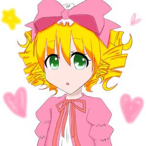 Rating: Safe Score: 0 Tags: 1girl :o blonde_hair bow bug dress drill_hair green_eyes heart hina_ichigo hinaichigo image looking_at_viewer pink_bow puffy_sleeves ribbon short_hair solo star_(symbol) striped upper_body User: admin