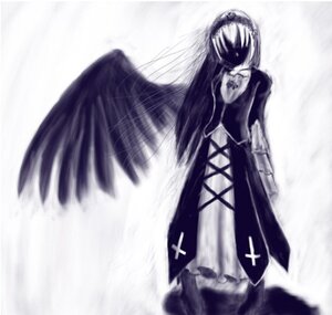 Rating: Safe Score: 0 Tags: 1girl black_dress black_wings cross dress frills full_body hairband image latin_cross long_hair long_sleeves solo standing suigintou very_long_hair wings User: admin