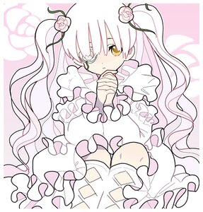 Rating: Safe Score: 0 Tags: 1girl dress eyepatch flower frilled_dress frills hair_flower hair_ornament hands_clasped hands_together image interlocked_fingers kirakishou long_hair long_sleeves looking_at_viewer own_hands_together pink_flower pink_hair rose solo thorns twintails white_flower white_hair yellow_eyes User: admin