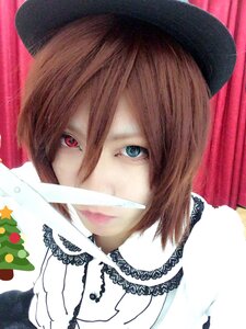 Rating: Safe Score: 0 Tags: 1girl bare_shoulders blue_eyes brown_hair curtains hat heterochromia lace looking_at_viewer meiko necklace portrait short_hair solo souseiseki User: admin