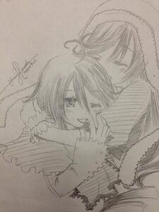 Rating: Safe Score: 0 Tags: 2girls ahoge blush dated frills hirasawa_yui image monochrome multiple_girls one_eye_closed pair short_hair signature souseiseki suiseiseki tongue tongue_out traditional_media yuri User: admin