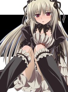 Rating: Safe Score: 3 Tags: 1girl black_legwear blush breasts cleavage doll_joints dress frills gucchi hairband image joints kneehighs leg_garter lolita_hairband long_hair long_sleeves looking_at_viewer photoshop_(medium) purple_eyes red_eyes ribbon rozen_maiden silver_hair sitting socks solo suigintou underwear User: admin